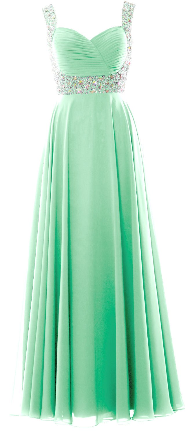 MACloth Women Straps Crystal Chiffon Long Prom Wedding Party Dress Evening Gown