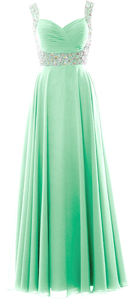 MACloth Women Straps Crystal Chiffon Long Prom Wedding Party Dress Evening Gown