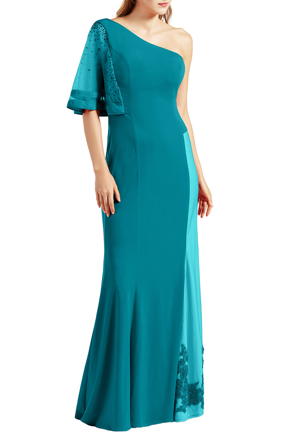 MACloth Women One Shoulder Prom Evening Gown Long Jersey Formal Party Dresses