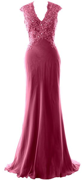 MACloth Women Mother of Bride Dresses Mermaid V Neck Lace Evening Formal Gown