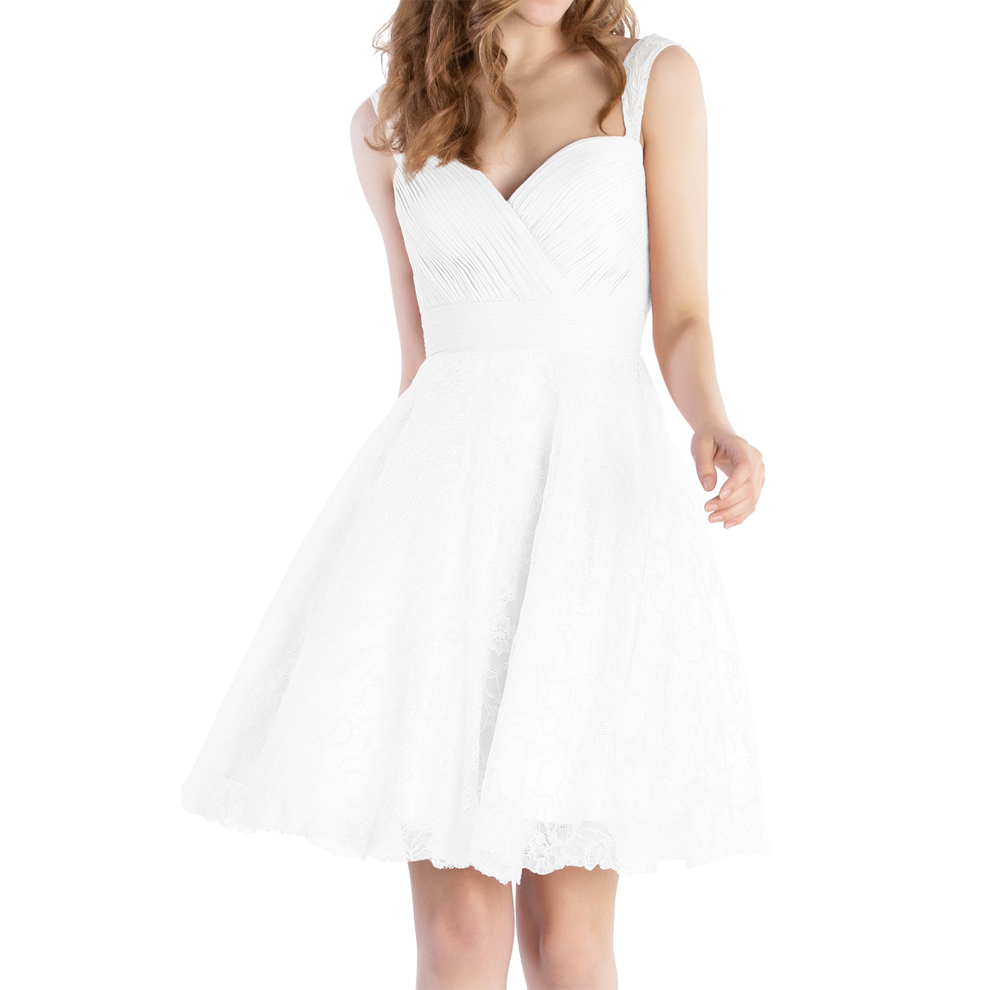 MACloth Women Sweetheart Pleated Lace Short Wedding Party Bridesmaid Dresses LBD