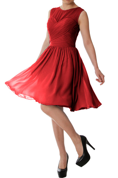 MACloth Elegant O Neck Short Bridesmaid Dress Chiffon Wedding Party Formal Gown