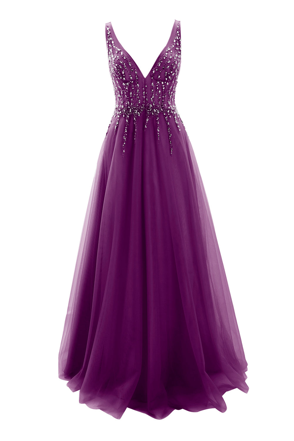 MACloth Ballkleid mit tiefem V-Ausschnitt, Tüll, lang, formelles Abendkleid, Brautkleid, Hochzeit