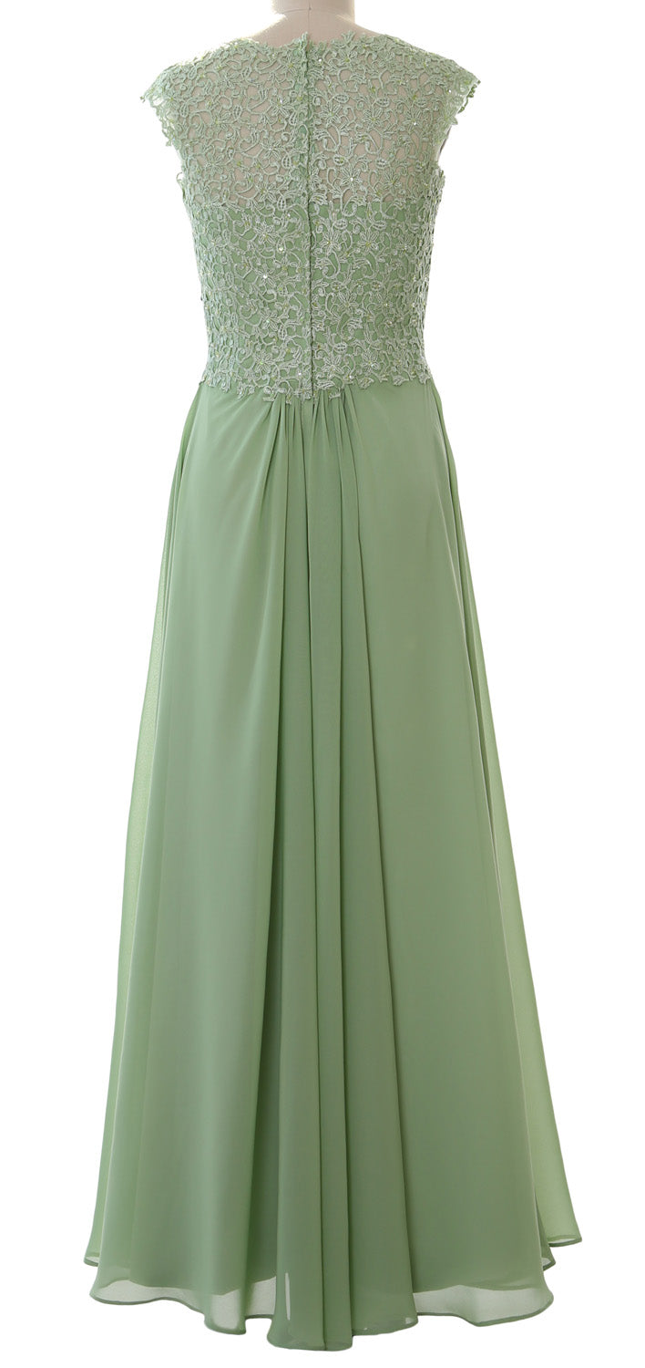 MACloth Women Long Maxi Bridesmaid Dresses Cap Sleeve Lace Evening Gown