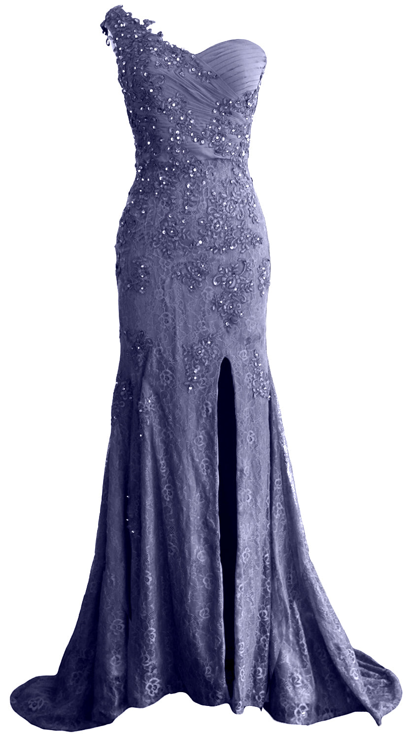 MACloth Women Prom Dresses Mermaid One Shoulder Long Lace Maxi Wedding Gown Long