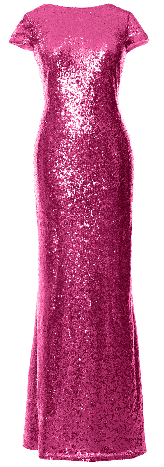 MACloth Damen Maxi-Kleid mit Pailletten für Brautjungfern, Flügelärmel, Hochzeit, offener Rücken