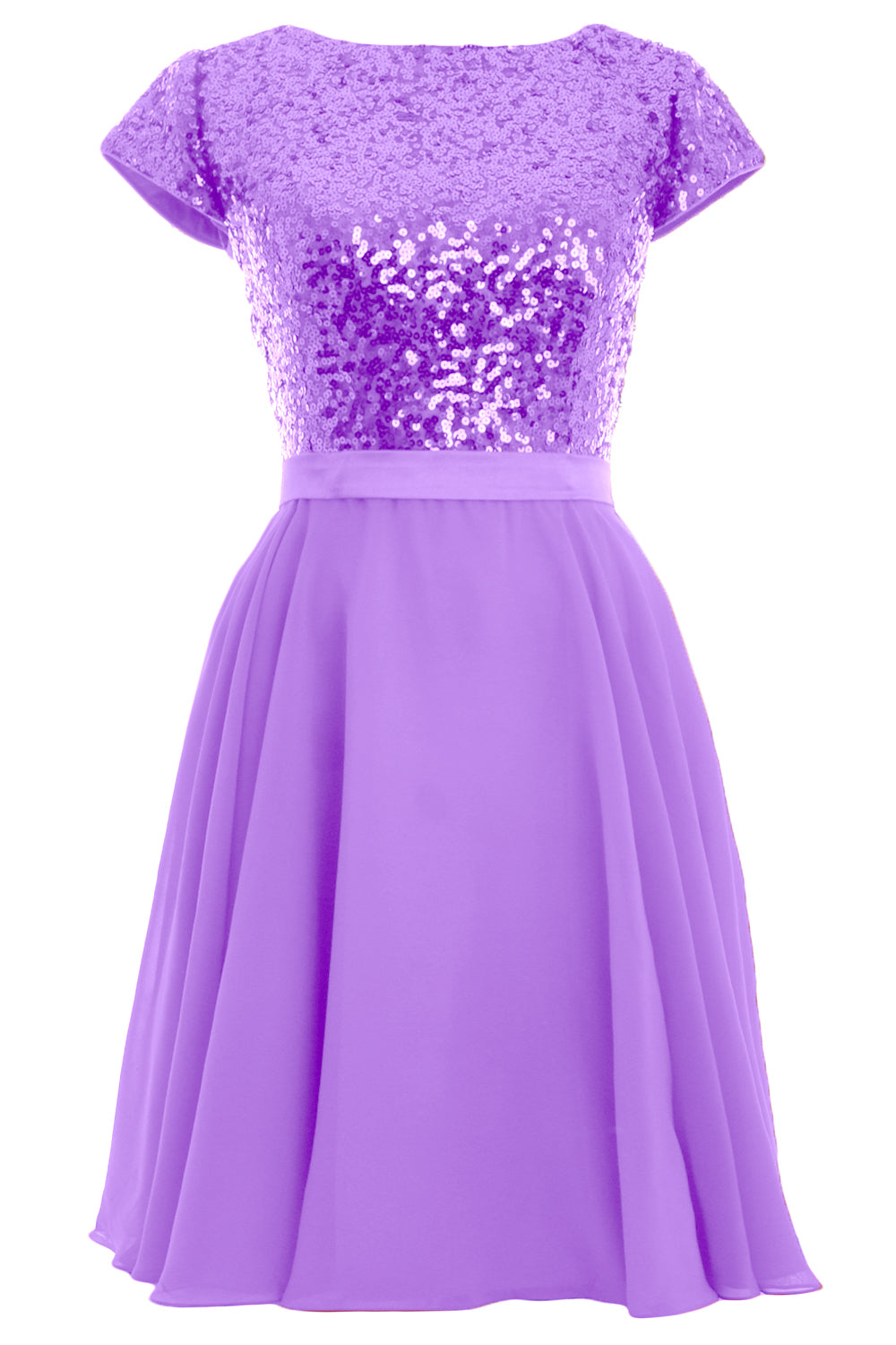 MACloth Vestido de fiesta formal de chifón corto con lentejuelas y mangas cortas para mujer