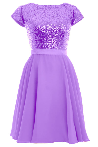 MACloth Women Cap Sleeve Sequin Chiffon Short Birdesmaid Dress Formal Party Gown