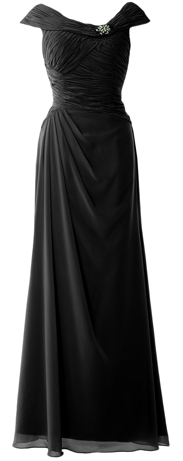MACloth Women Cap Sleeves Boat Neck Formal Gown Long Mother of the Bride Dress