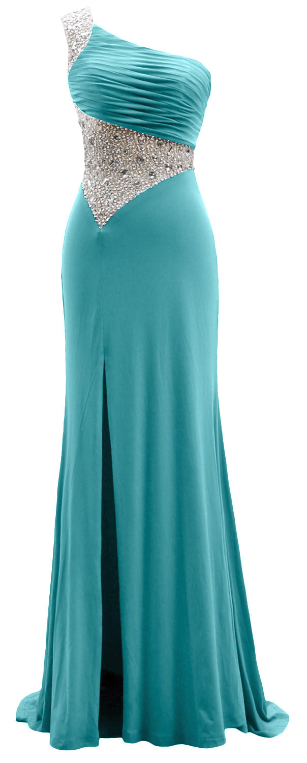 MACloth One Shoulder Prom Dresses with Split Mermaid Jersey Evening Formal Gown