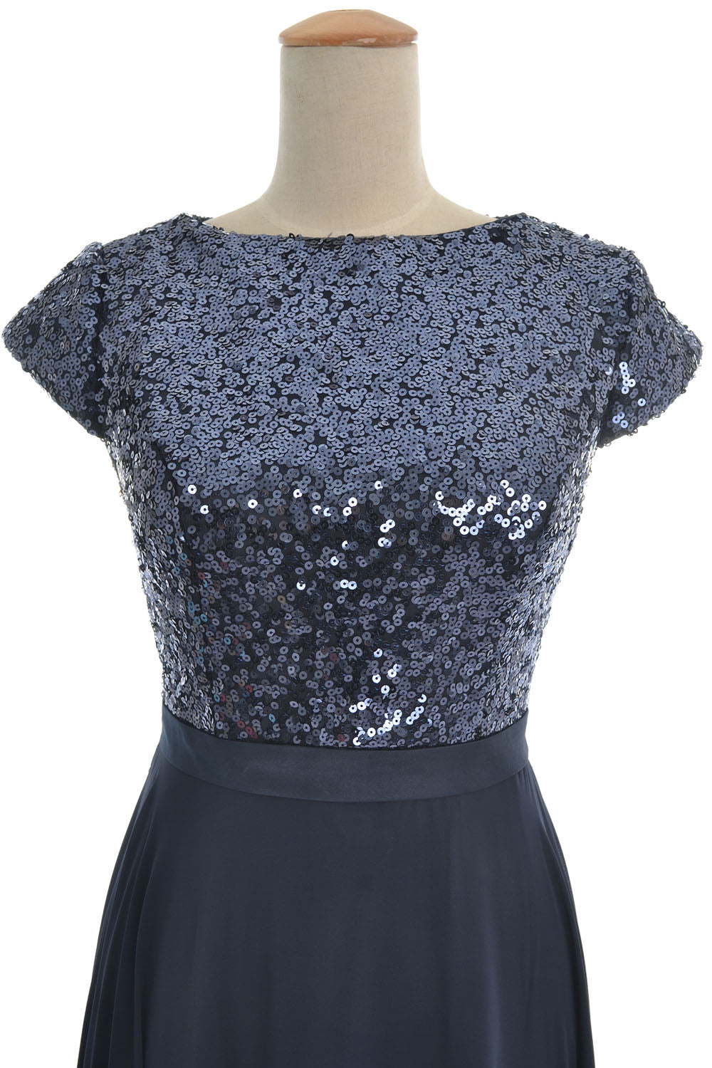 MACloth Vestido largo de dama de honor con lentejuelas y mangas cortas para mujer, vestido formal para fiesta de boda