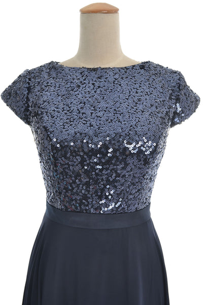 MACloth Women Cap Sleeve Sequin Long Birdesmaid Dress Wedding Party Formal Gown