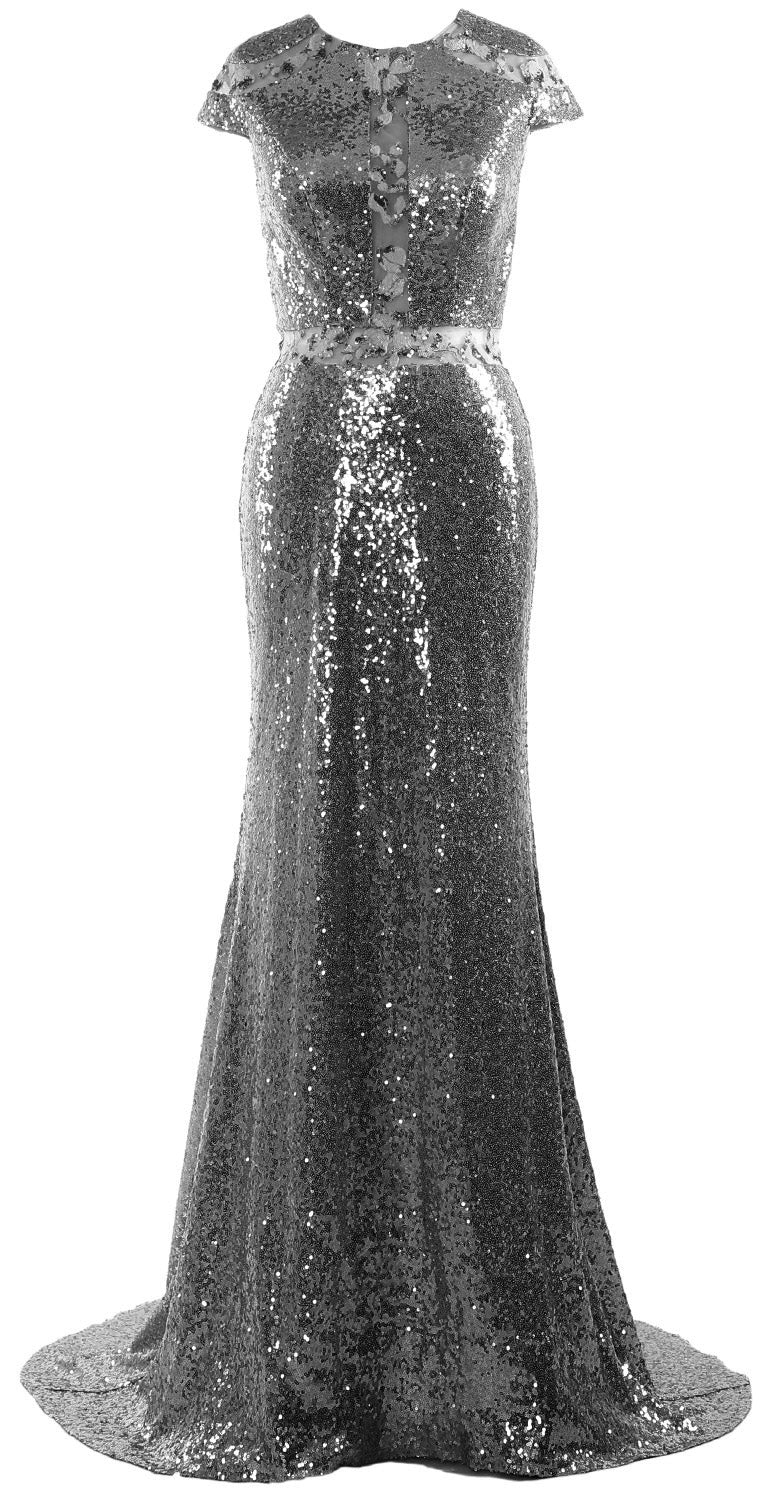 MACloth Damen Abendkleid Meerjungfrau Flügelärmel Pailletten Formelle Kleider
