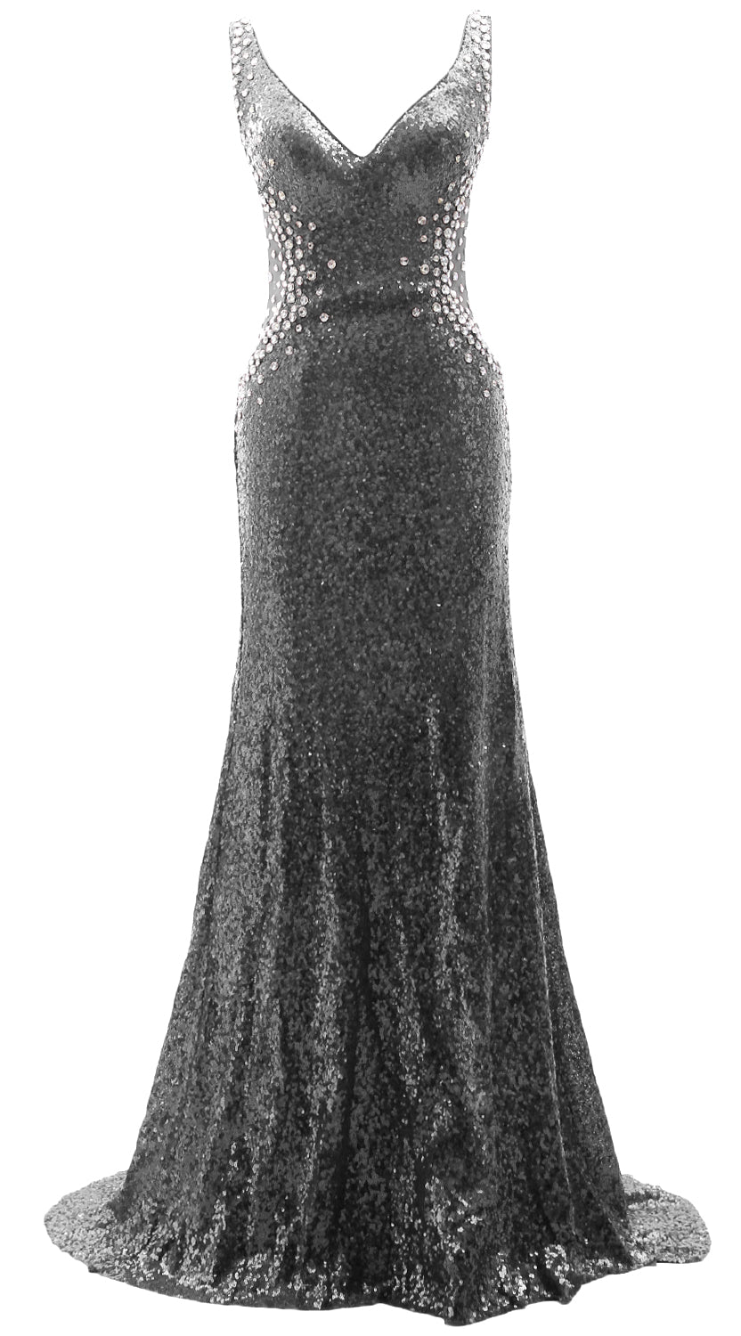 MACloth Women Prom Dresses Mermaid Sleeveless Sequin Party Evening Formal Gown