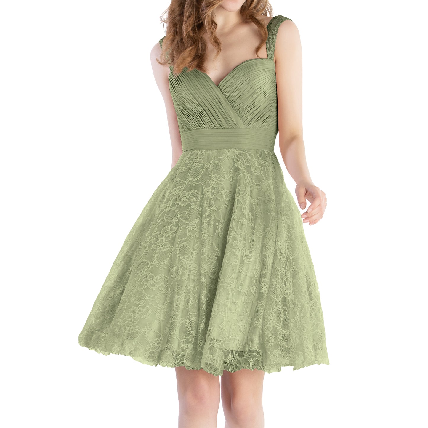 MACloth Women Sweetheart Pleated Lace Short Wedding Party Bridesmaid Dresses LBD