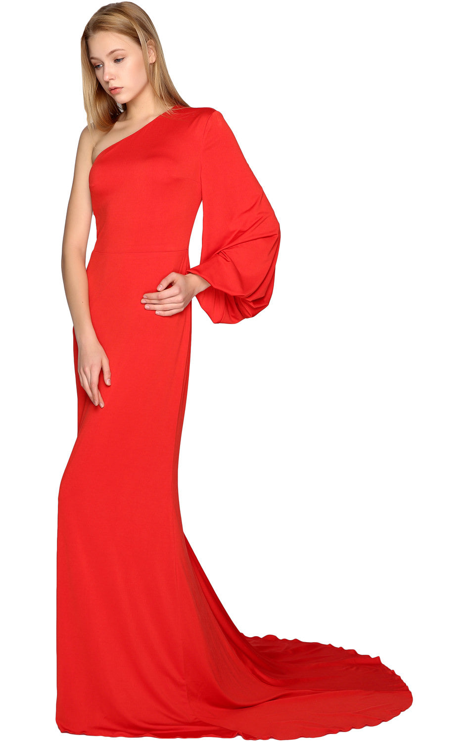 Vestidos de fiesta de sirena MACloth de un hombro con mangas largas y jersey, vestido de noche formal