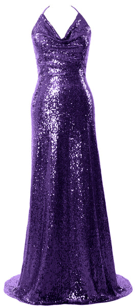 MACloth Women Halter Long Sequin Bridesmaid Dresses Party Evening Gown Maxi
