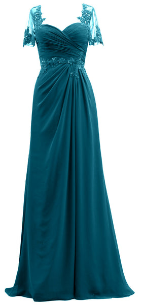 MACloth Women Short Sleeves Lace Formal Evening Gown Maxi Mother of Bride Dress