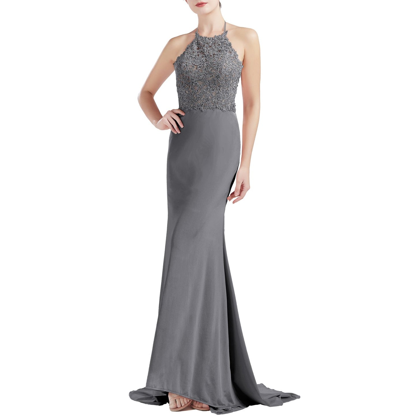 MACloth Women Sleeveless Halter Jersey Mermaid Long Prom Party Dresses Evening