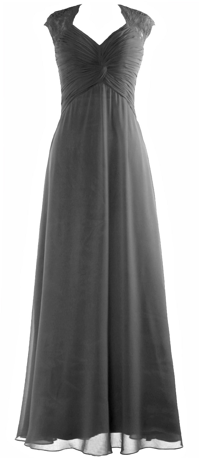 MACloth Women Cap Sleeve Lace Long Prom Dress Chiffon Wedding Party Formal Gown