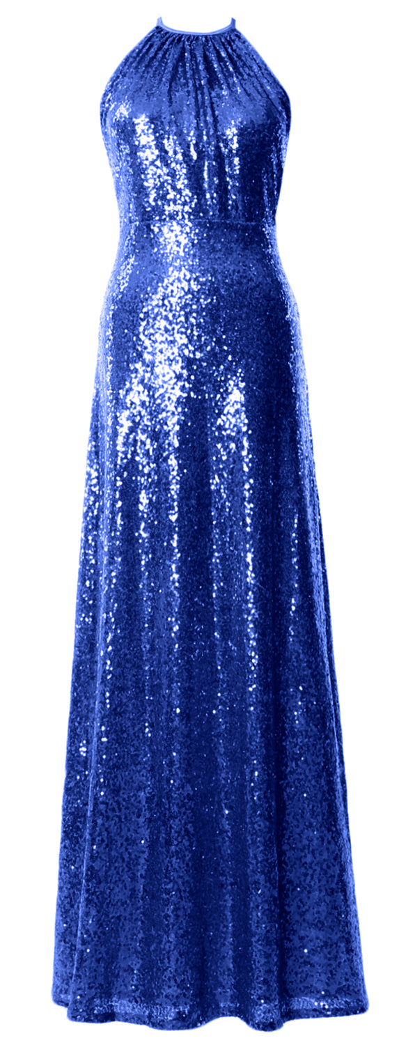 MACloth Damen Neckholder Pailletten Lange Brautjungfernkleider Hochzeit Party Abendkleid