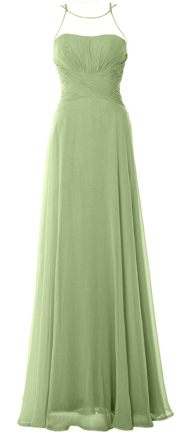 MACloth Damen Neckholder Langes Brautjungfernkleid Chiffon Schlichtes Ballkleid Formales Kleid