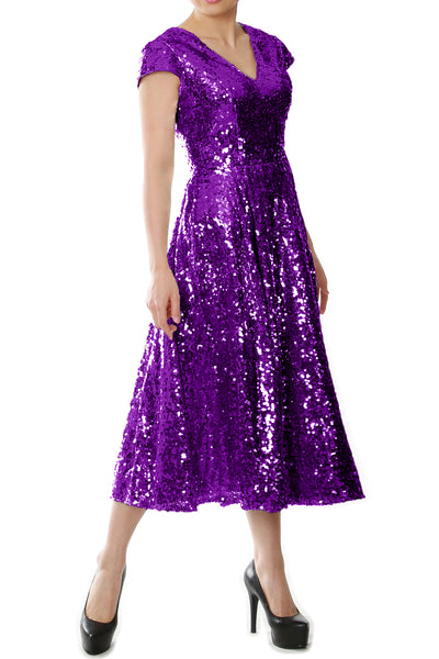 MACloth Women Midi Mother of Bride Dresses Sequin Cap Sleeves Wedding Party