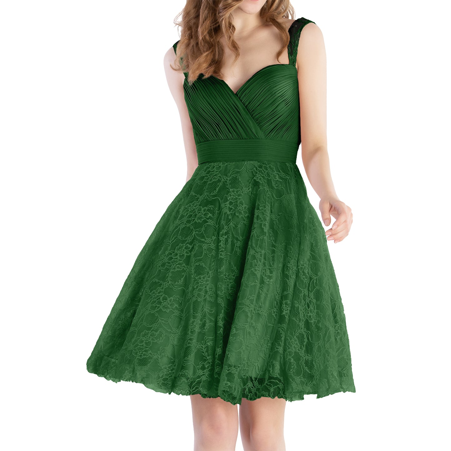 MACloth Women Sweetheart Pleated Lace Short Wedding Party Bridesmaid Dresses LBD