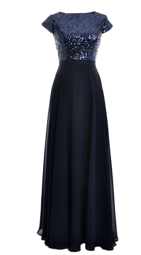MACloth Women Cap Sleeve Sequin Long Birdesmaid Dress Wedding Party Formal Gown