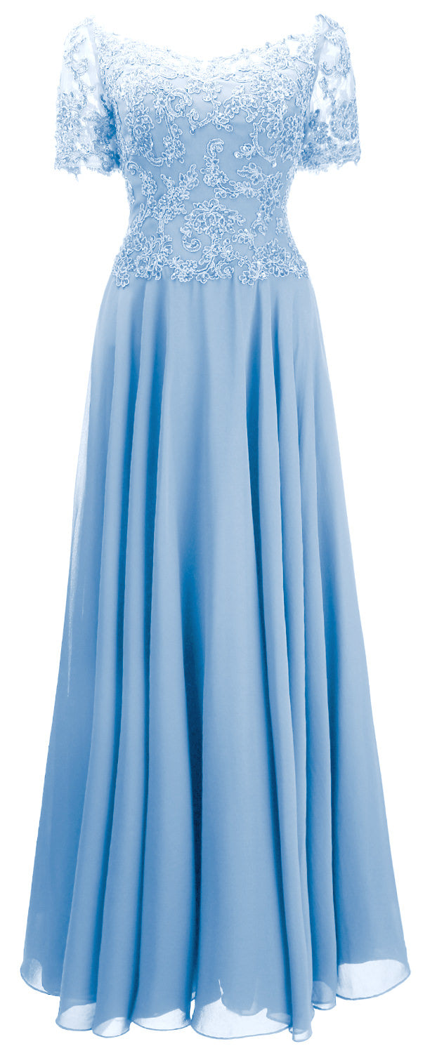 MACloth Damen Mutter Braut Kleider Kurze Ärmel Spitze Abendkleid Schulterfrei