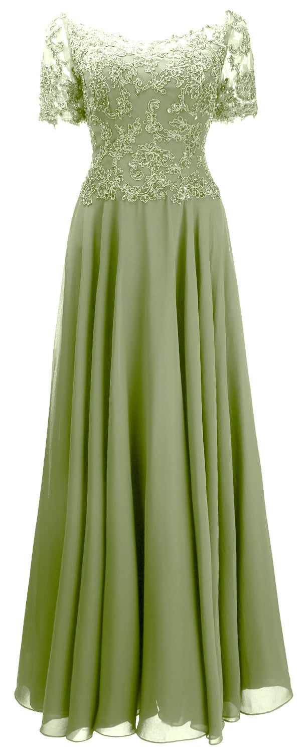 MACloth Damen Mutter Braut Kleider Kurze Ärmel Spitze Abendkleid Schulterfrei