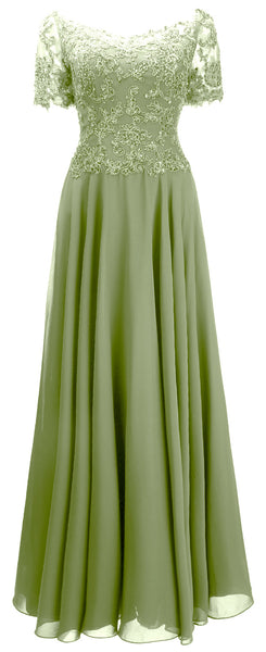 MACloth Women Mother Bride Dresses Short Sleeves Lace Evening Gown Off Shoulder