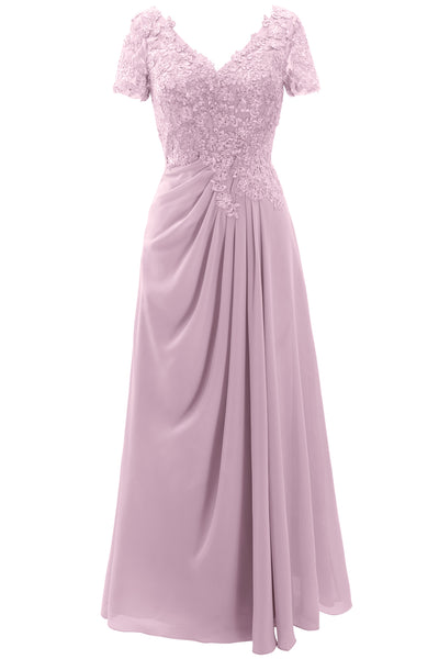 MACloth Women Mother of the Bride Dresses Short Sleeve Lace Wedding Evening Gown