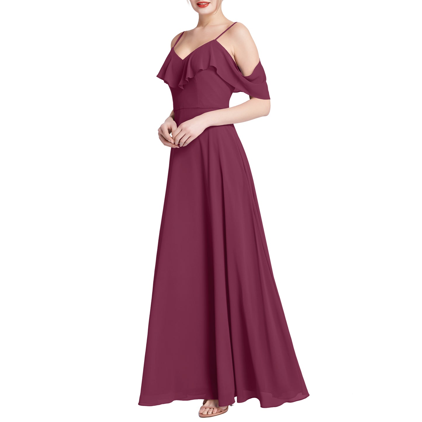 MACloth Women V Neck Cold Shoulder Long Maxi Wedding Party Bridesmaid Dresses