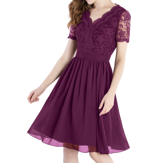 MACloth Vestidos de madre de la novia Mangas cortas Fiesta de invitados de boda Vestido formal Malva polvoriento