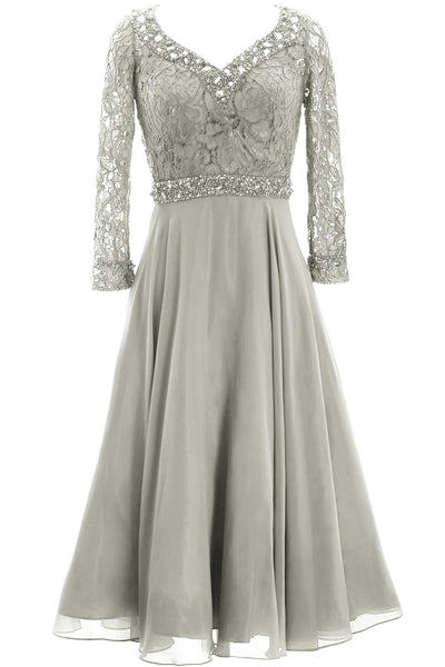 MACloth Women 3/4 Sleeve Lace Wedding Tea Length Mother of Bride Dresses Midi