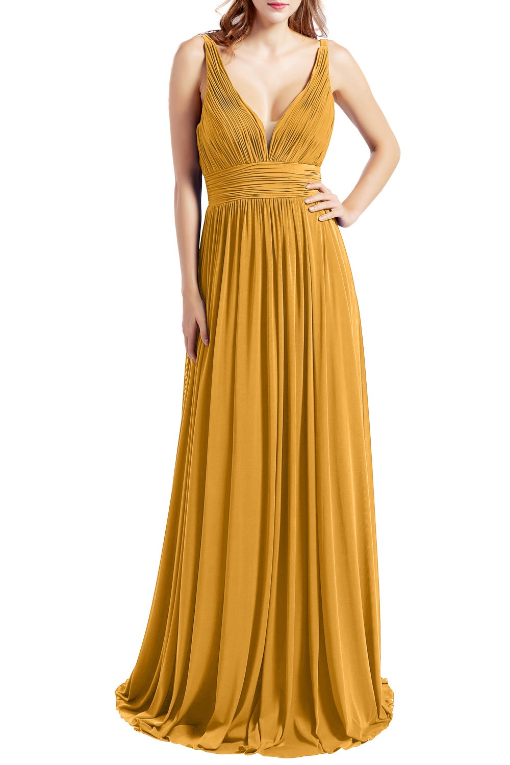 MACloth Women Sleeveless V Neck Bridesmaid Dresses Beach Wedding
