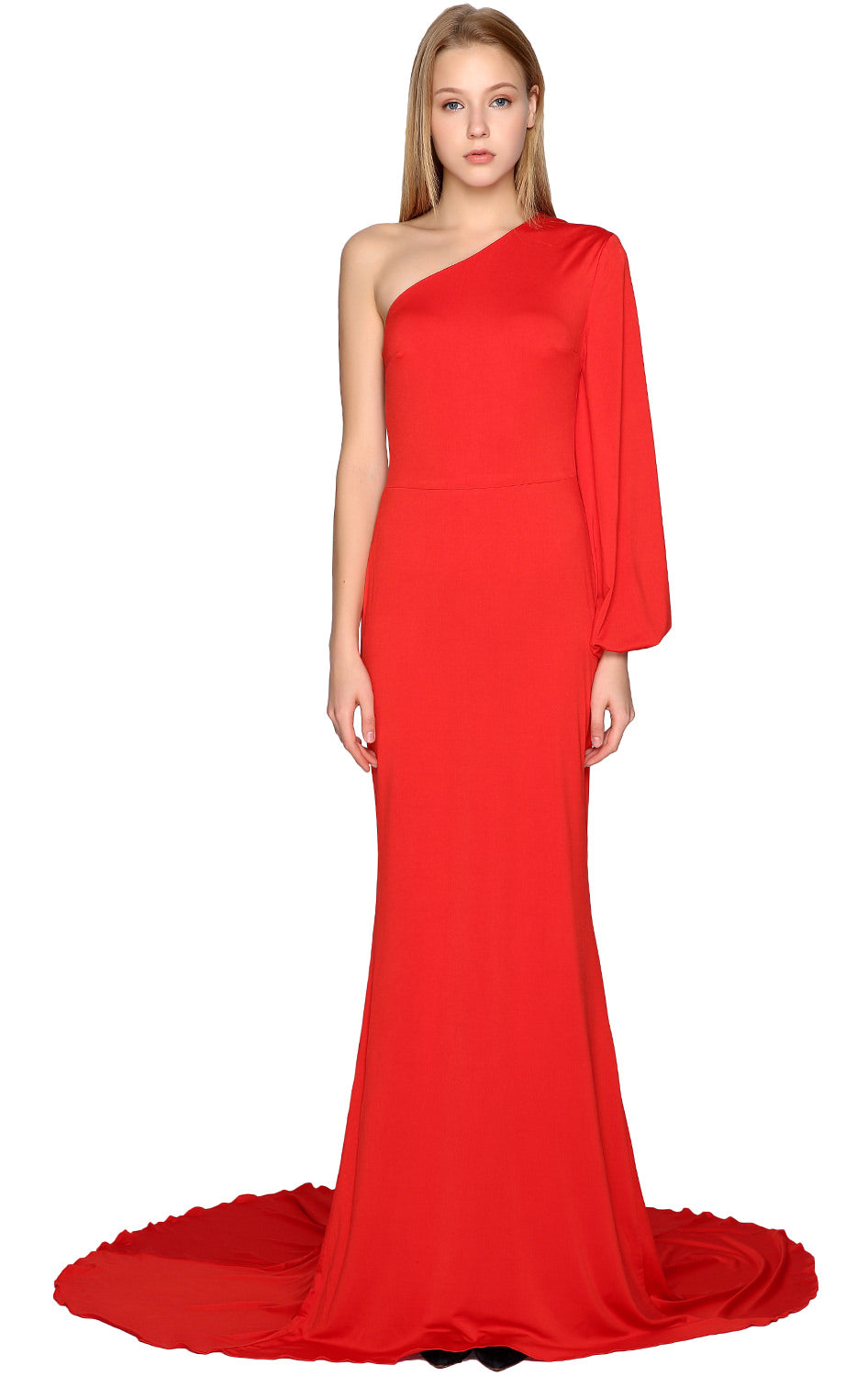 Vestidos de fiesta de sirena MACloth de un hombro con mangas largas y jersey, vestido de noche formal