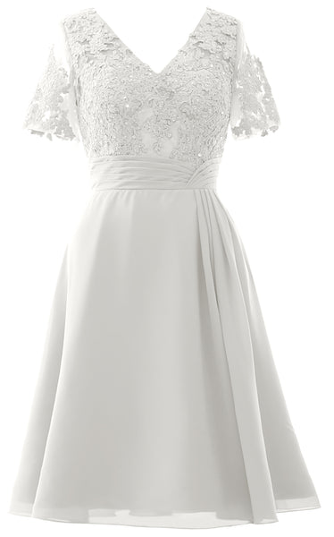 MACloth Women Knee Length Mother of Bride Dresses Short Sleeves Wedding
