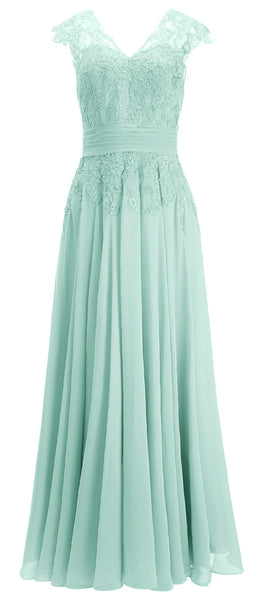 MACloth Women Maxi Mother of Bride Dresses Cap Sleeve V Neck Lace Evening Gown
