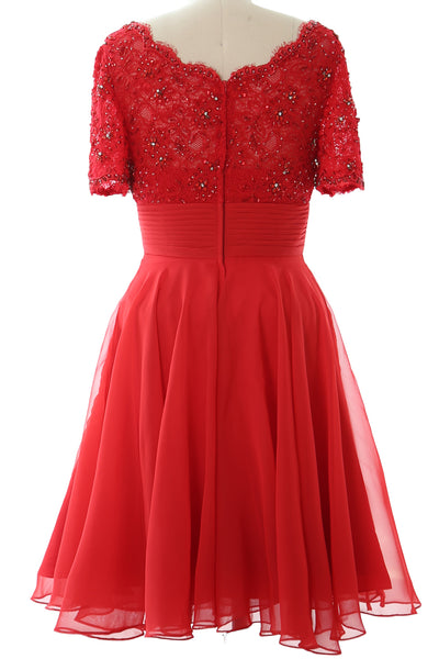 MACloth Women Mother of Bride Dress Short Sleeves Lace Wedding Party Formal Gown