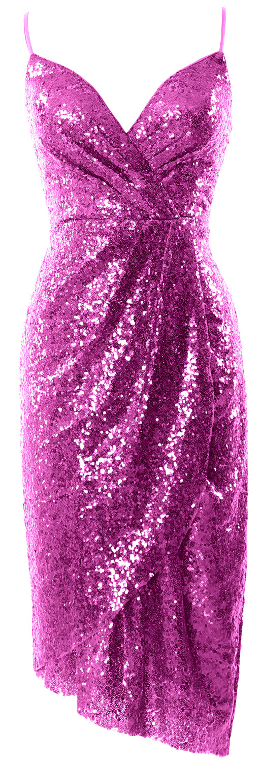 MACloth Vestidos de dama de honor midi para mujer, con lentejuelas y escote en V, vestido formal para fiesta de boda