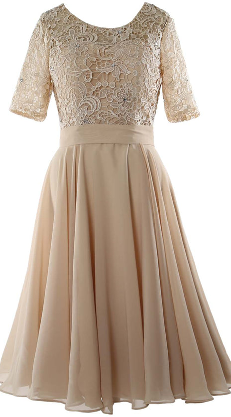 MACloth Women Short Mother Bride Dresses Half Sleeve Wedding Guest Dinner Lace