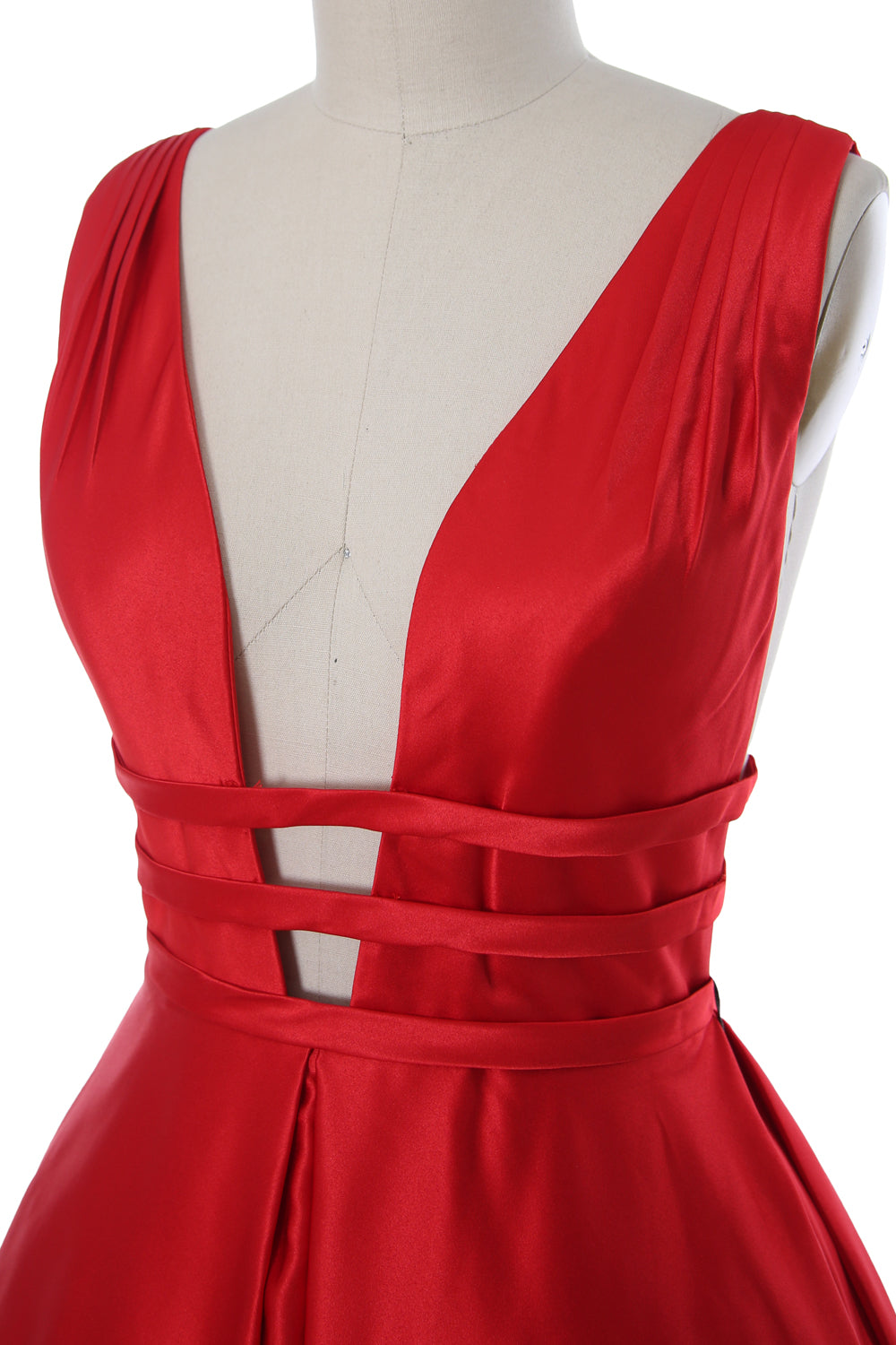 MACloth Damen Ballkleid mit tiefem V-Ausschnitt, Satin, ärmellos, formelle Abendkleider