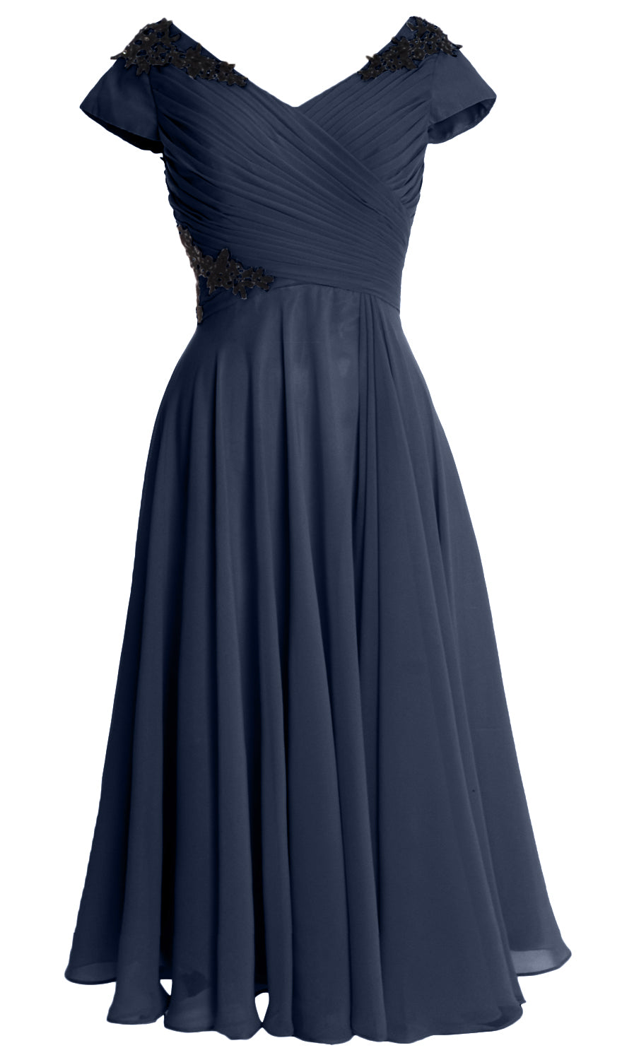 MACloth Damen Kleider für die Brautmutter, V-Ausschnitt, Flügelärmel, wadenlang, Hochzeitsgast