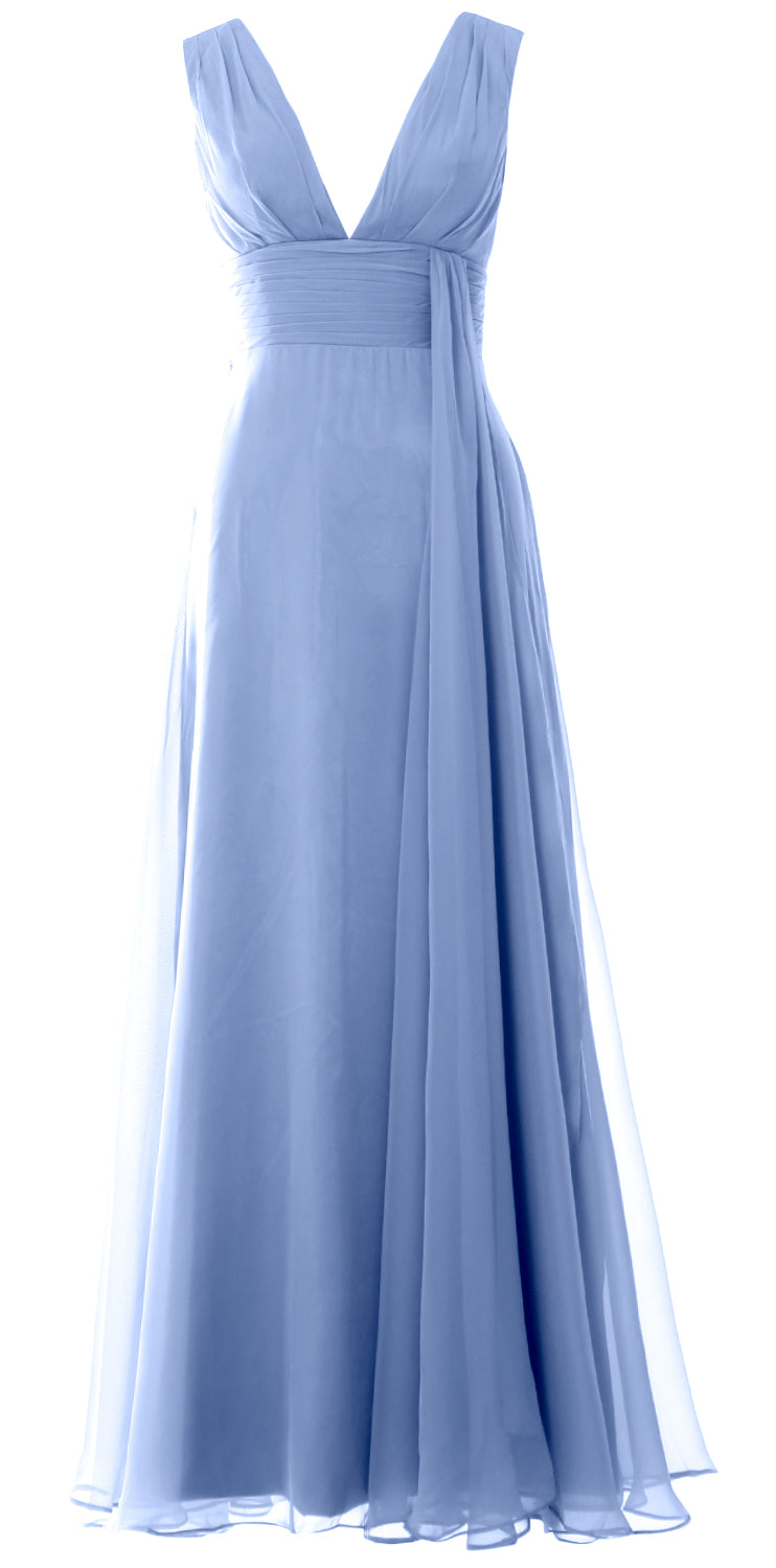 MACloth Women V Neck Long Chiffon Wedding Party Guest Bridesmaid Dress Prom Gown