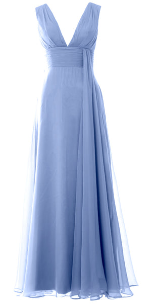 MACloth Women V Neck Long Chiffon Wedding Party Guest Bridesmaid Dress Prom Gown