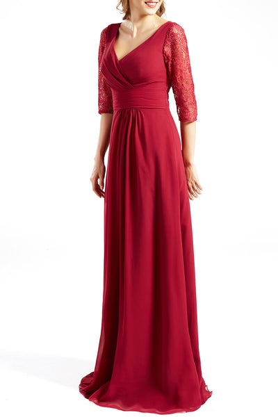 MACloth Women Long Mother of the Bride Dresses V Neck 3/4 Sleeves Evening Gown