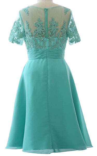 MACloth Women Knee Length Mother of Bride Dresses Short Sleeves Wedding