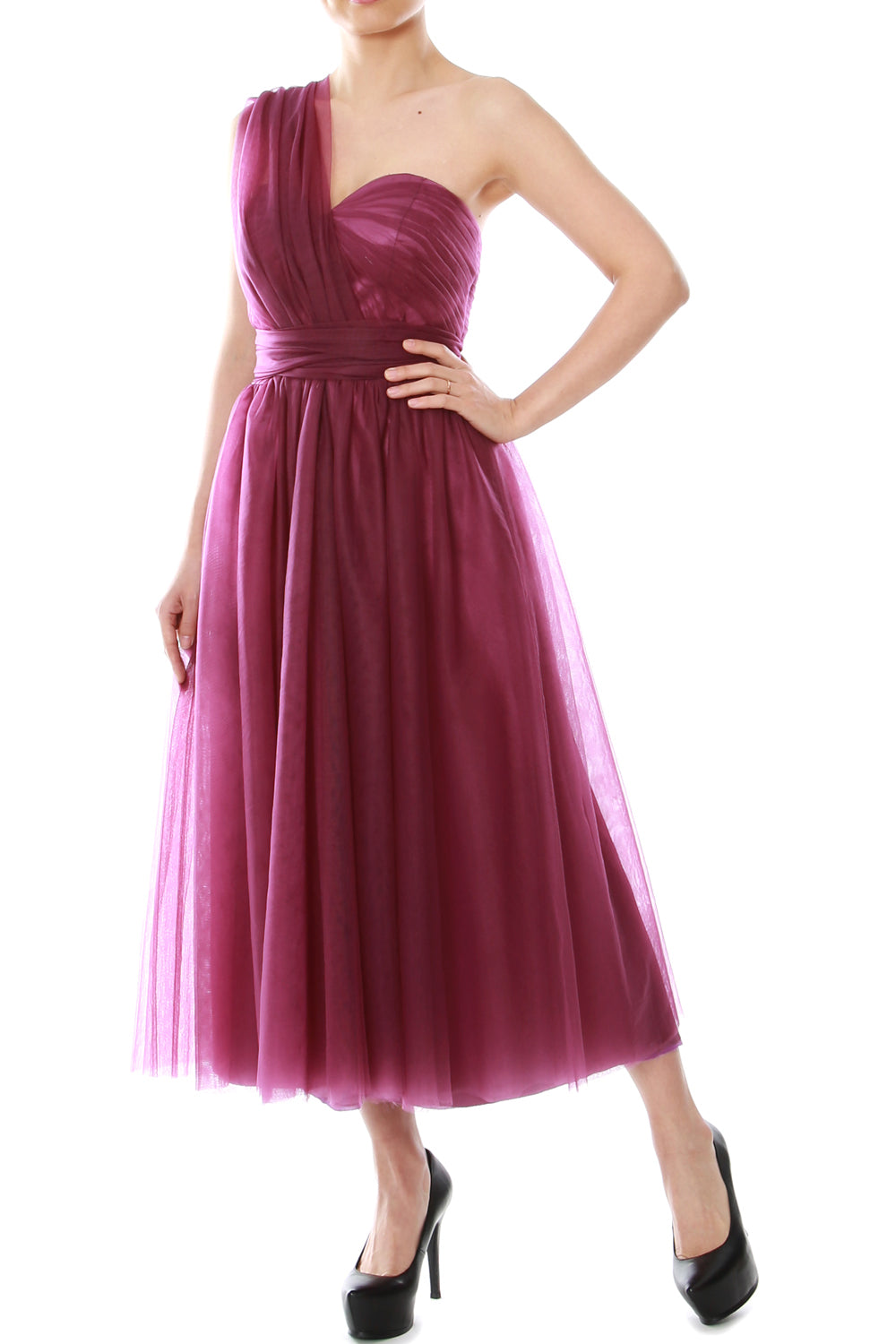 MACloth Midi Convertible Vestidos de dama de honor Vestido de fiesta de boda de tul